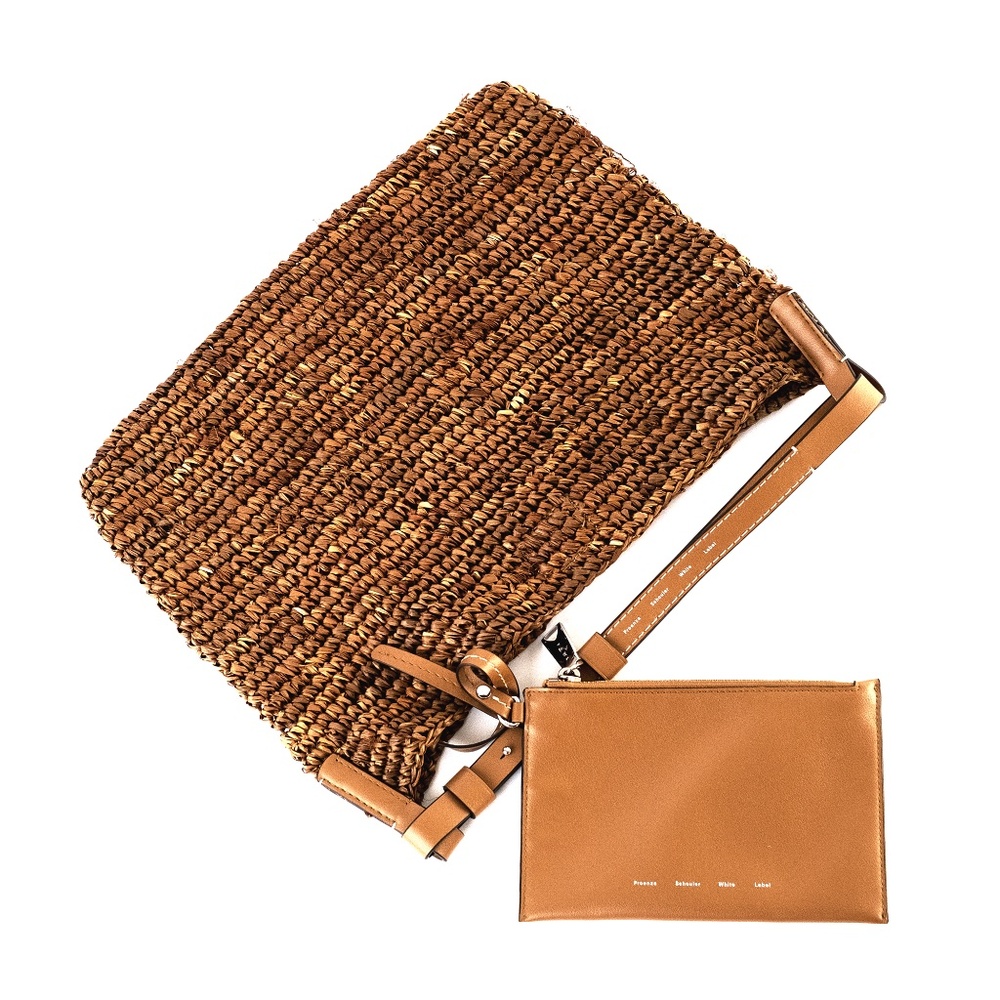 Proenza Schouler White Label Minetta Brown Raffia Shoulder Bag with Pouch - Picture 10 of 15